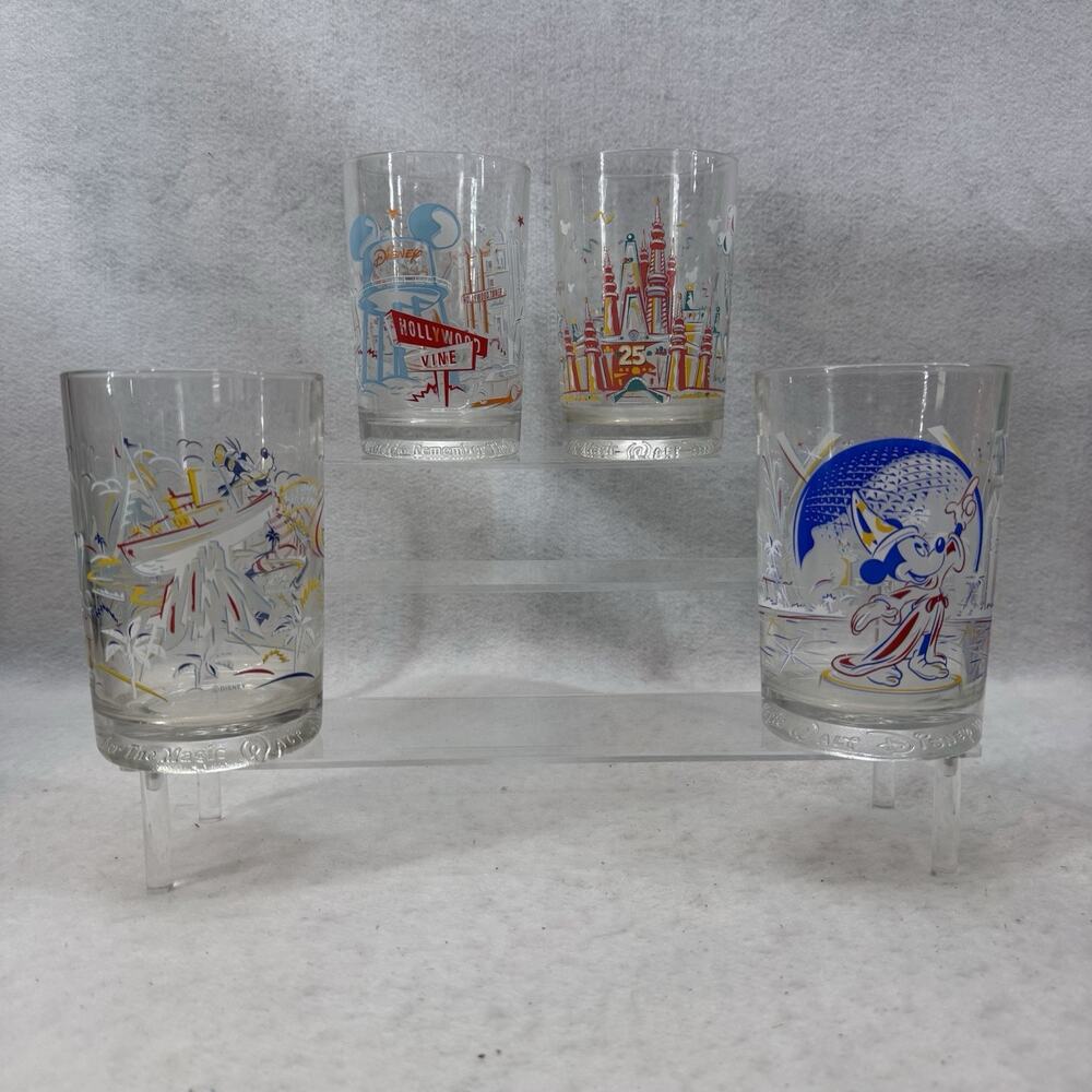 Walt Disney World 25th Anniversary Remember The Magic Set of 4 Glasses 5" Tall